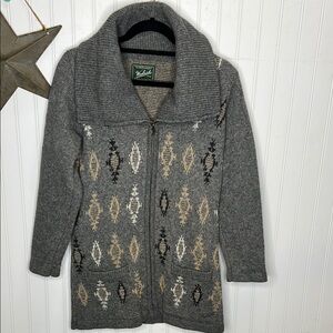 Woolrich Gray and Cream Patterned Full Zip Cardigan Size Medium